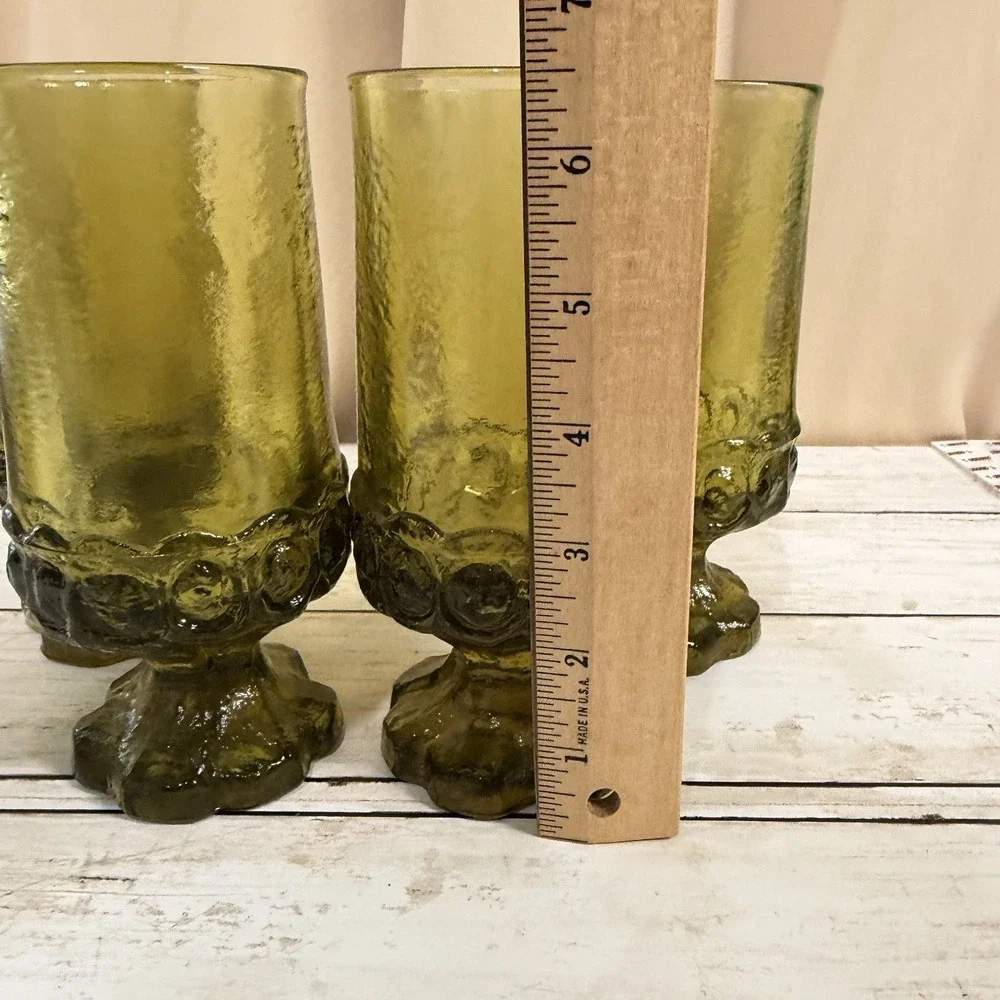 4 Vintage Tiffin Franciscan Madeira Pedestal Goblets Green Uranium Glasses